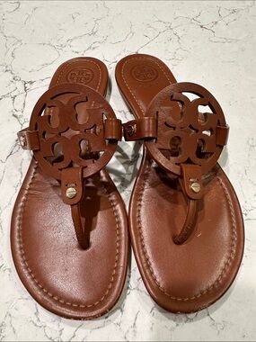 Tory Burch Miller Sandals Vintage Vachetta Calf Leather Size 9.5
